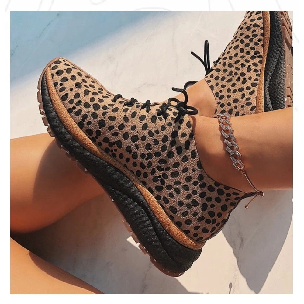 OTBT Alstead Comfort Sneakers 6M Tan Leopard Print Perforated Lightweight Shoes